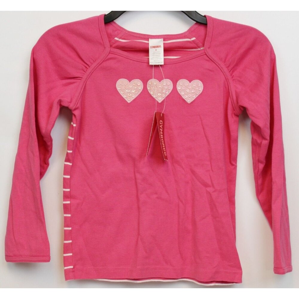 NEW 2007 Gymboree Tres Chic T-Shirt 8 Hot Pink Hearts Stripes Sequins Applique